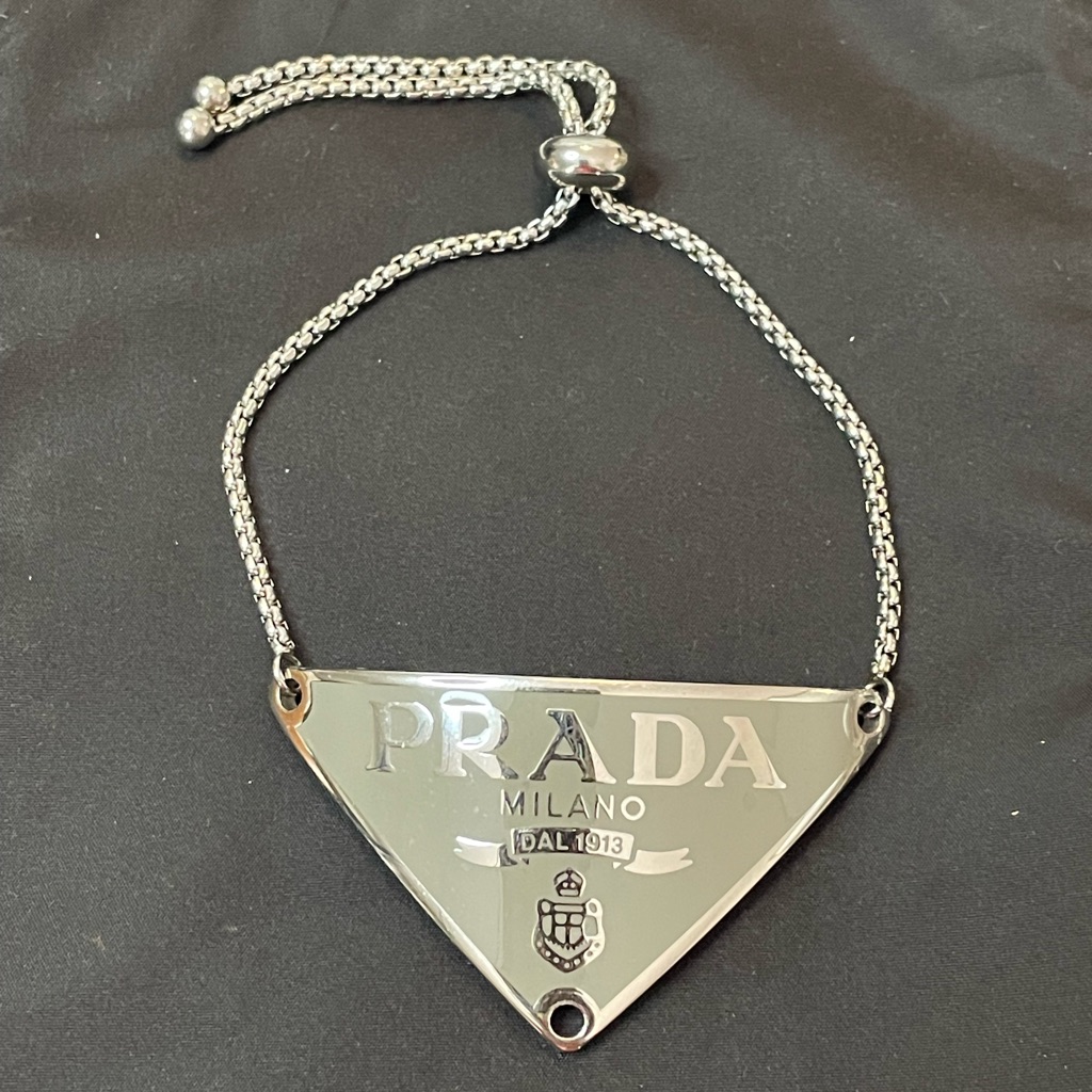 Upcycled Silver Gray Large Triangle Logo Adjustable Slider Bracelet 125$